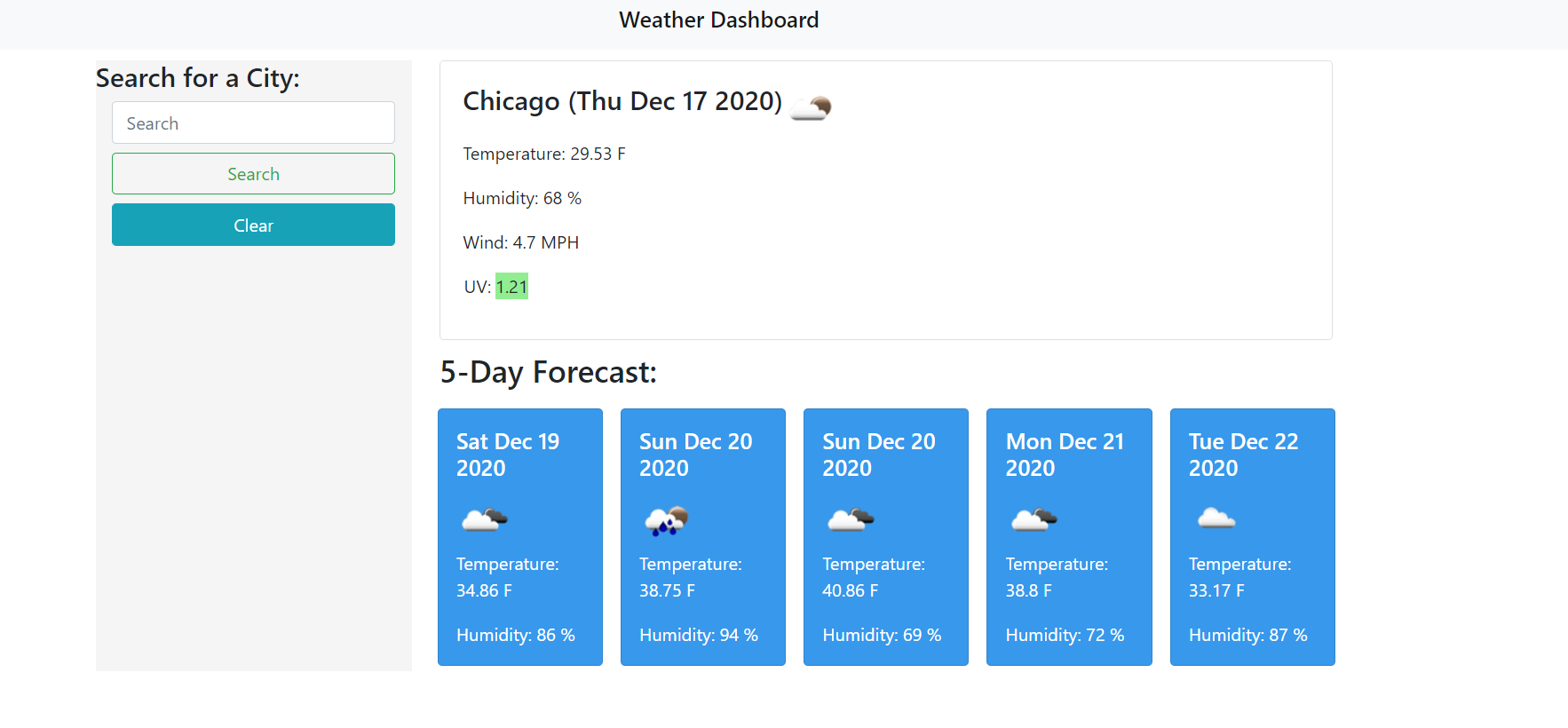weather dashboard